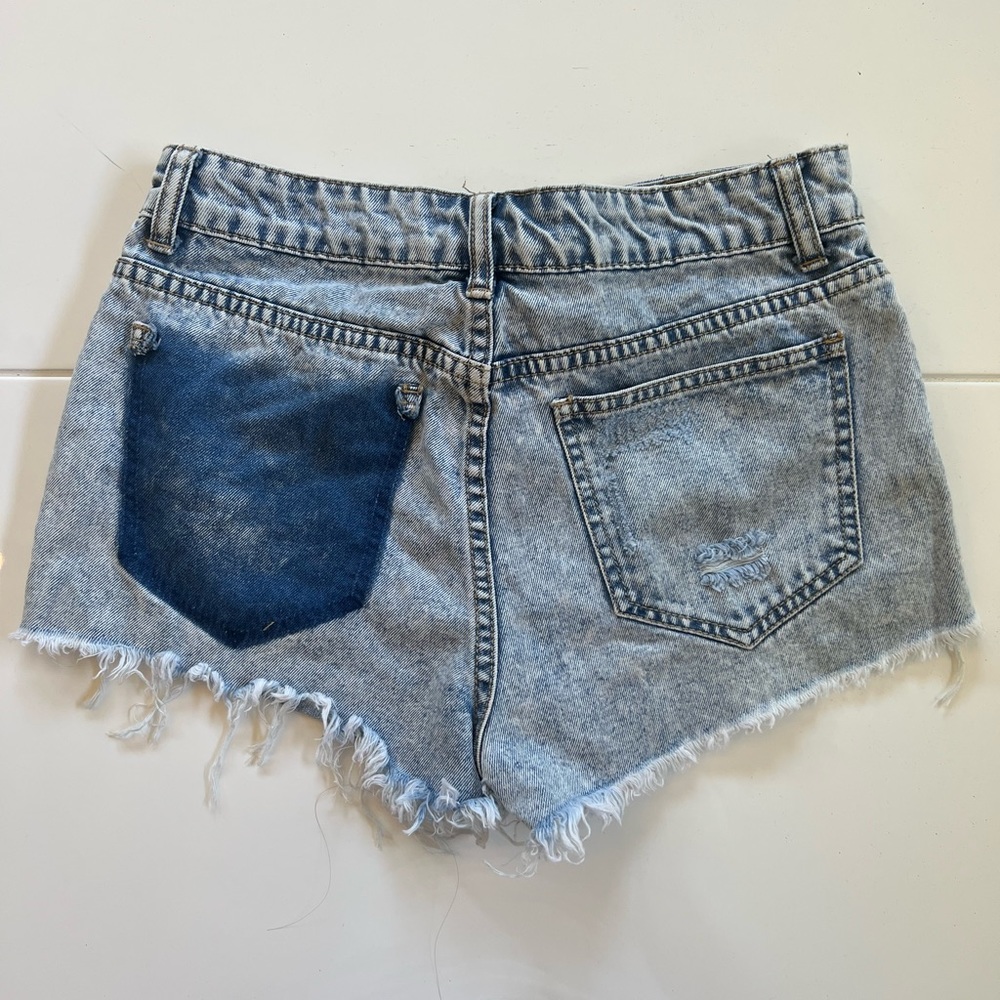 Acid wash high waist denim shorts
